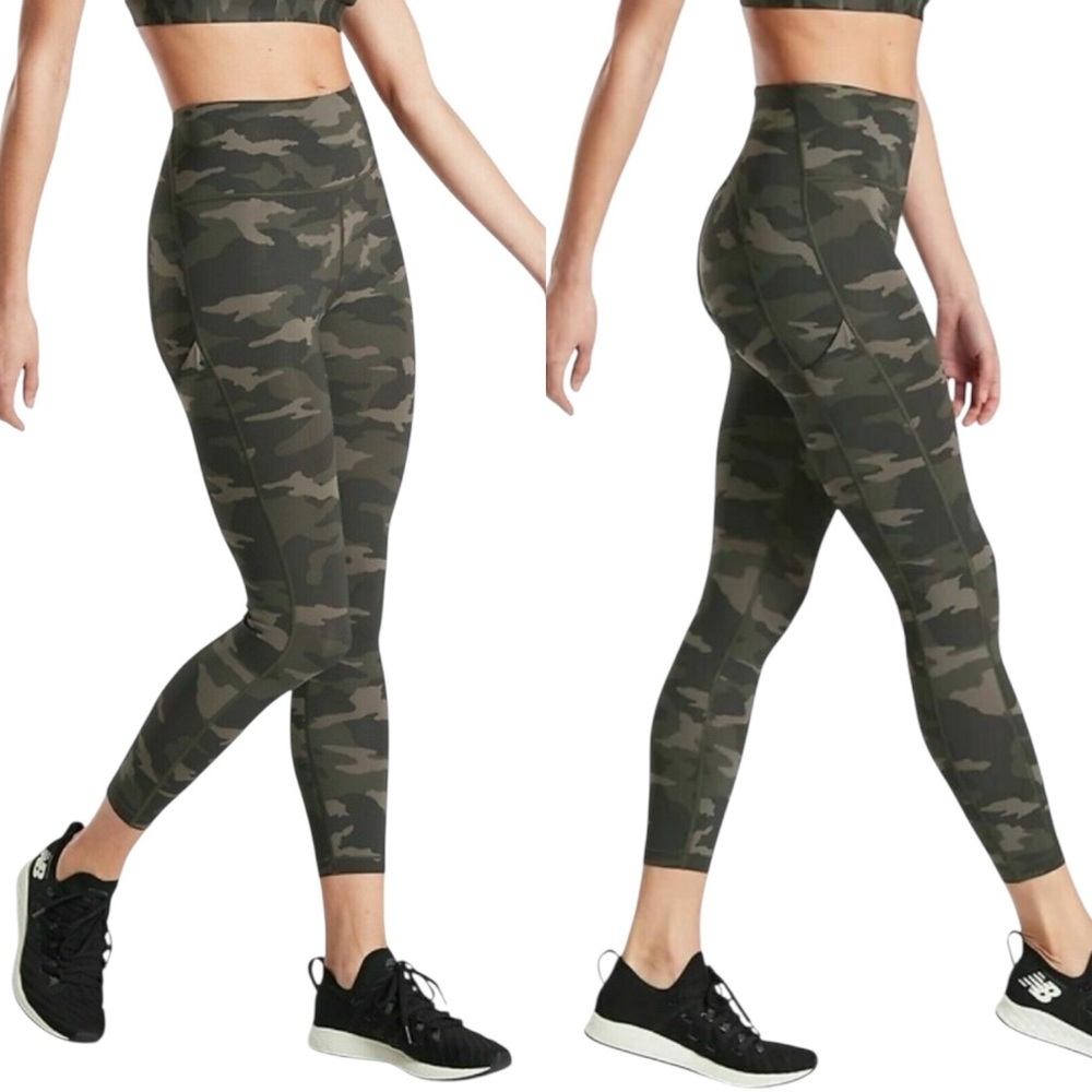NWT Athleta Ultimate Camo 7/8 Tights Olive Green Workout Leggings Women's M - Picture 4 of 17